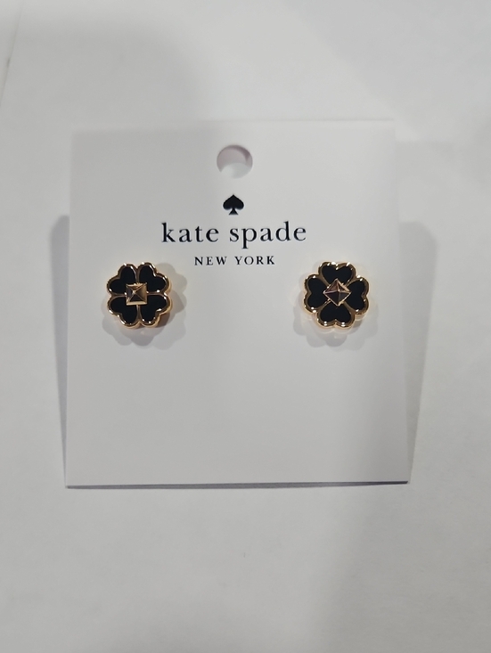 kate spade Jewelry - Kate Spade Black & Gold Clover Stud Earrings - NEW